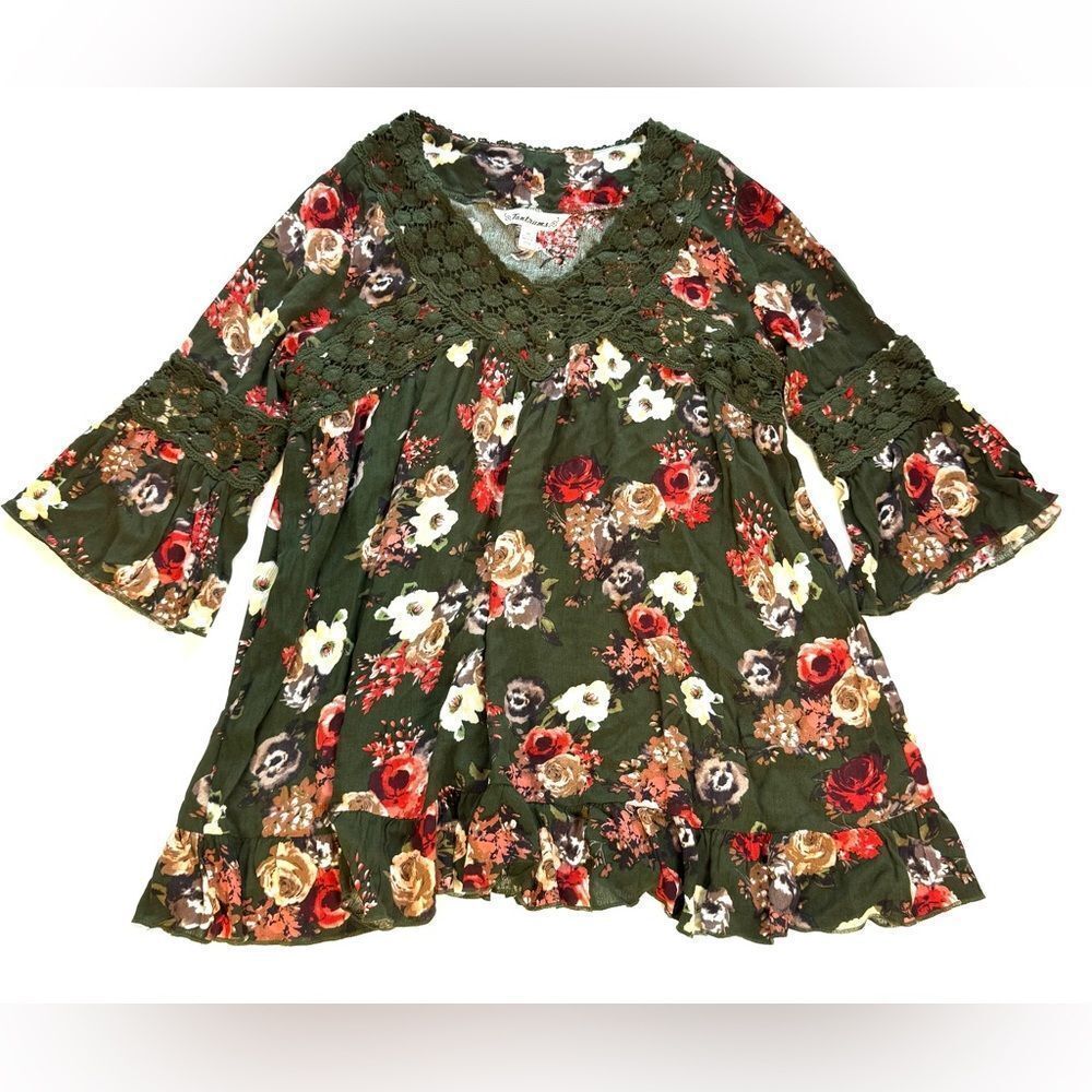 Tantrums Women’s Green Floral Lace 3/4 Sleeve Top Size Medium